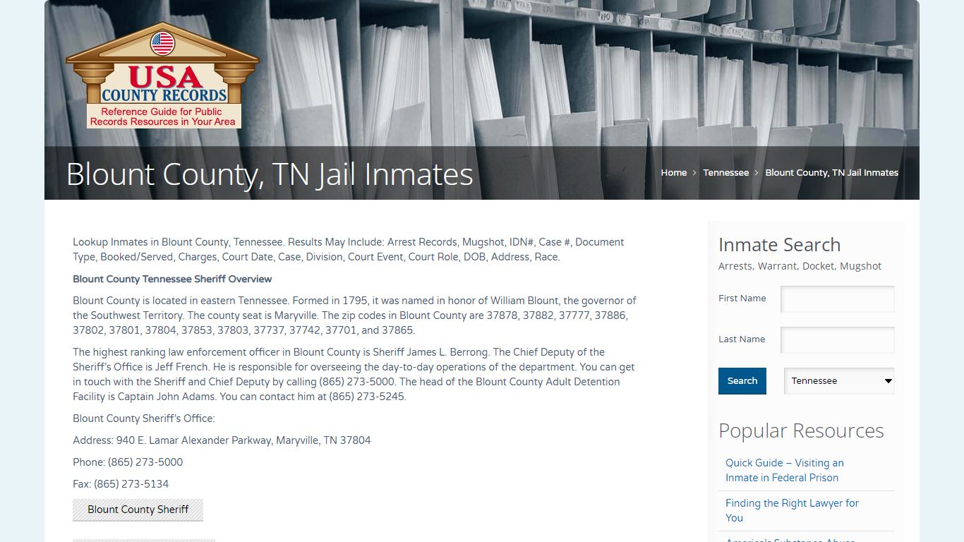 Blount County, TN Jail Inmates | Name Search